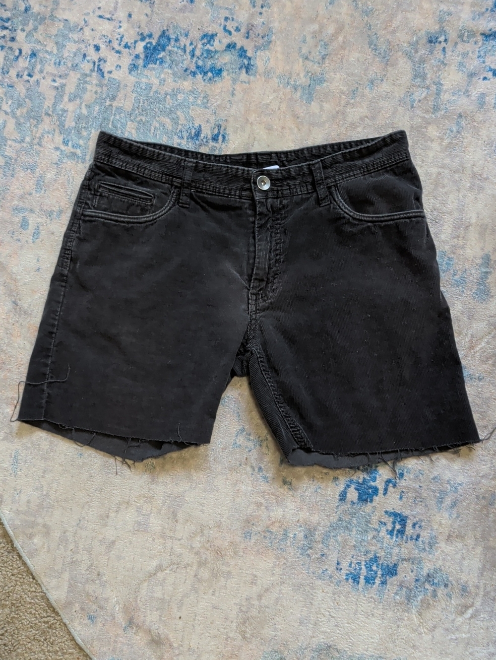 Retro 70's JCPenny Men's Black Fine Corduroy Raw-Hem Denim Shorts 34x30